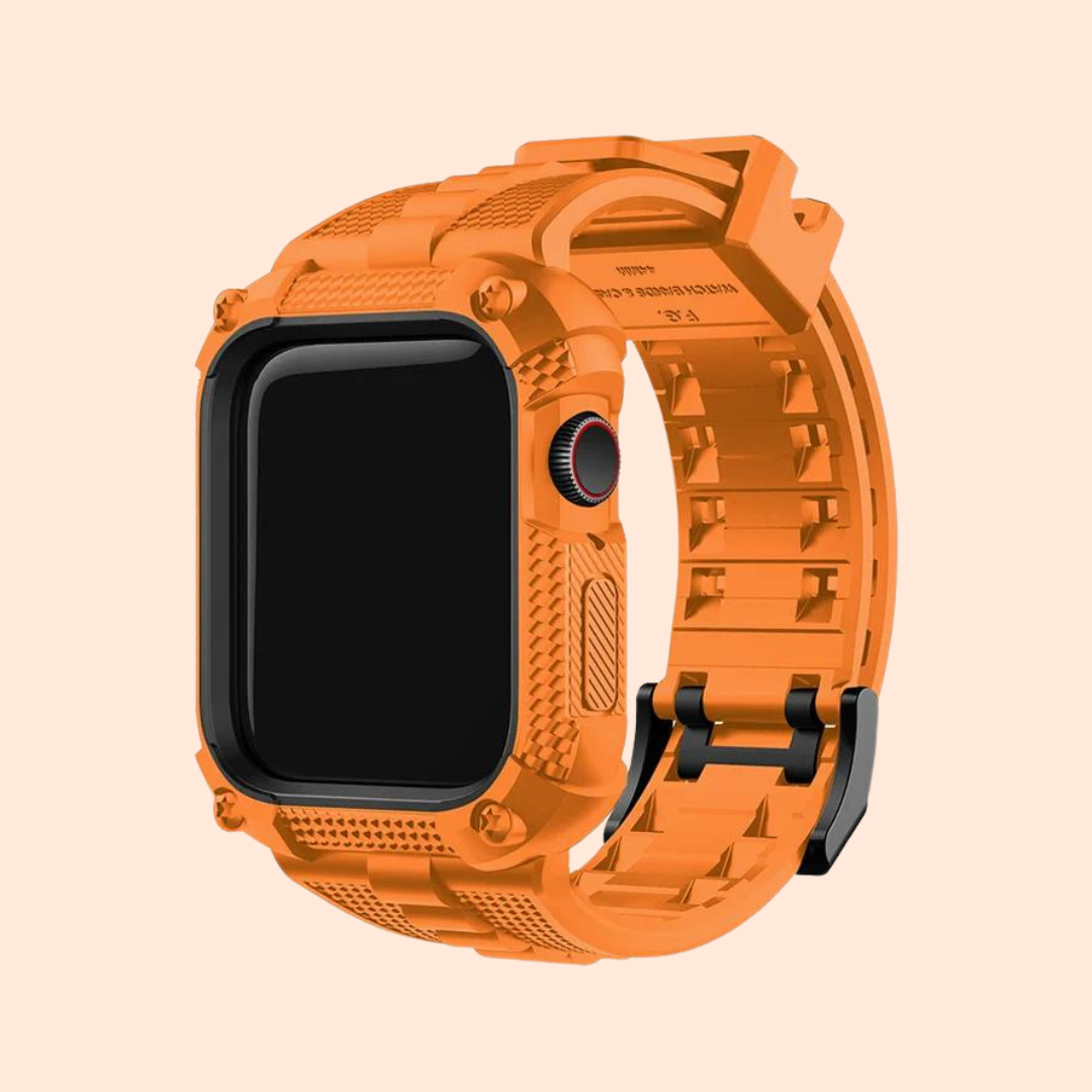 Rugged Silicone Band with Case for Apple Watch Ultra 2, Series 9, 8, 7 (40/41/44/45/49mm) - Includes Screen Protector