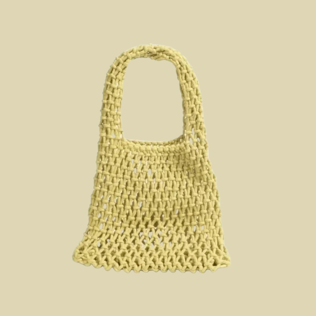 Handmade Macrame Summer Bucket Bag - Hollow Out Cotton Rope Crochet Small Phone Purse for Girls