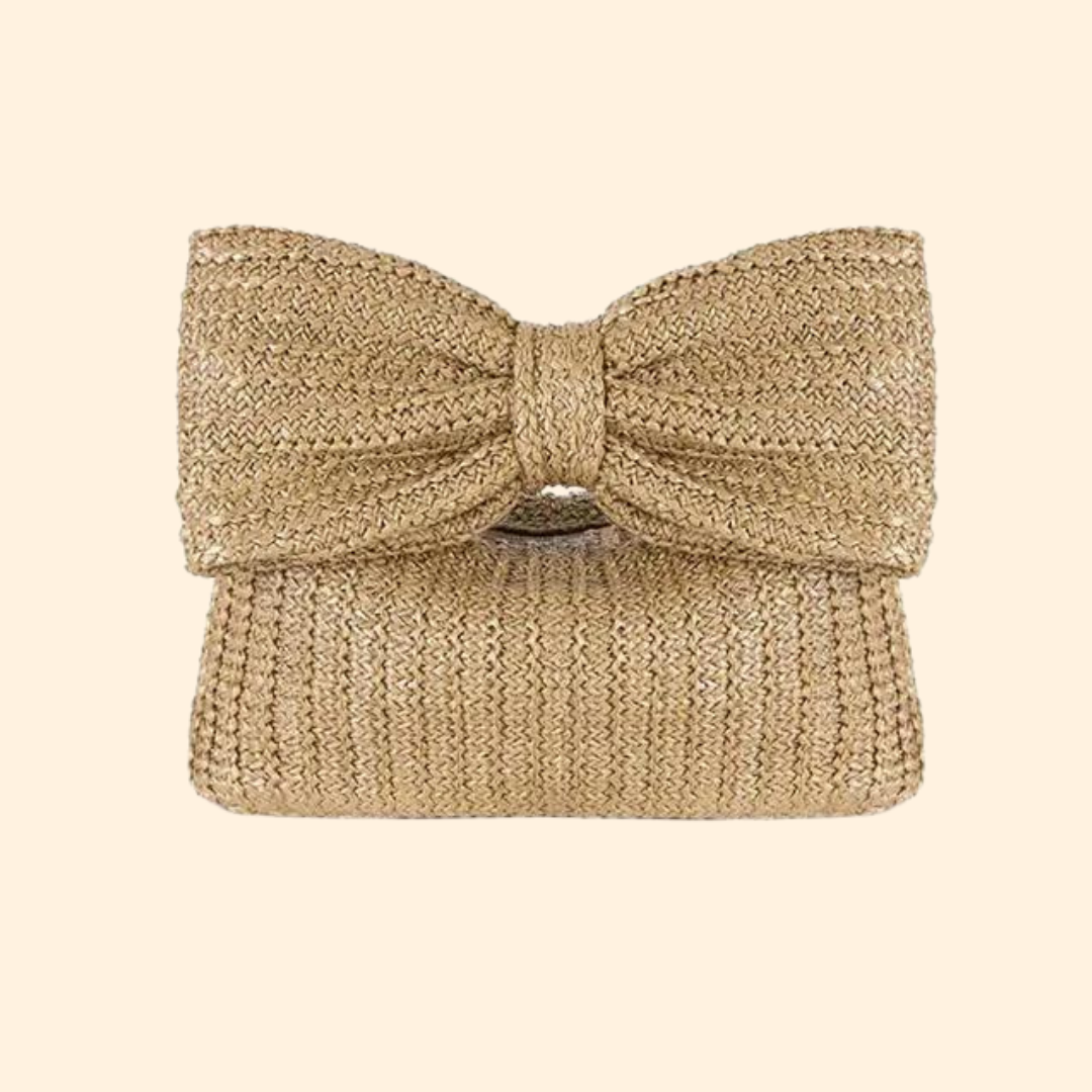 Straw Woven Summer Clutch Bag for Women – Bow Accent, Luxury Design Evening Handbag for Parties, Banquets, and Beach Vacations