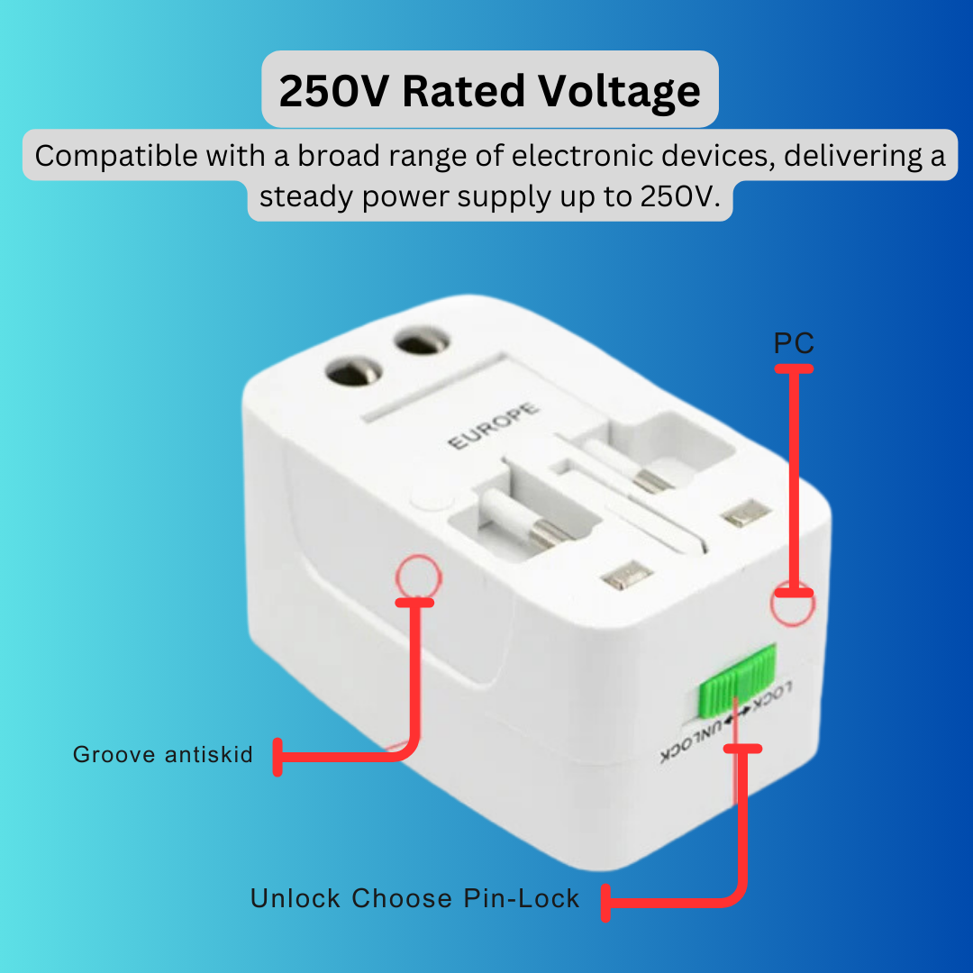 Universal All-in-One Travel Adapter | International AC Power Converter Plug for EU, UK, US, AU Sockets