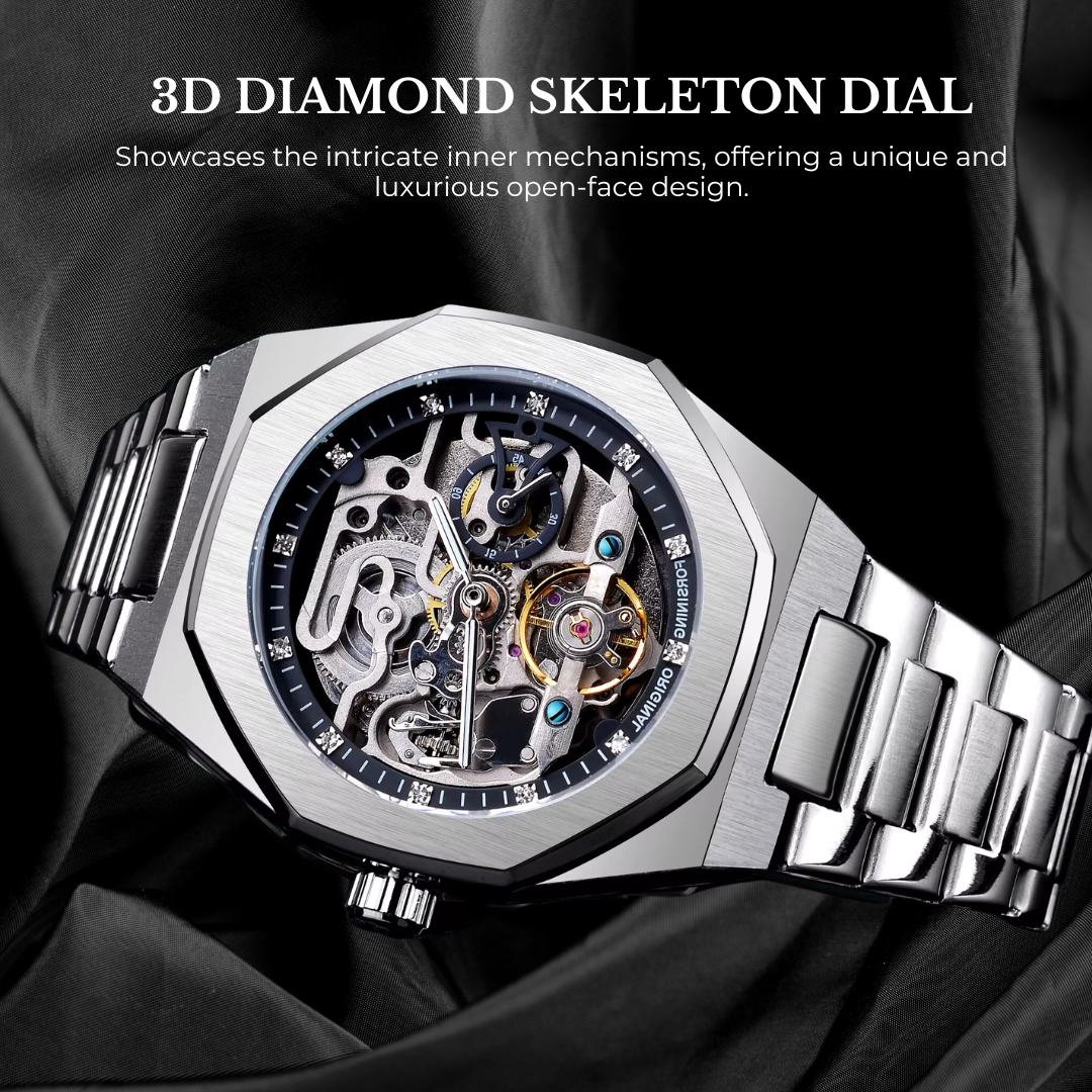 Original Forsining Men's Automatic 3D Diamond Skeleton Watch