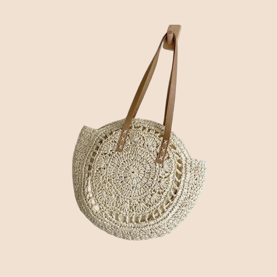 Round Straw Woven Shoulder Bag for Women – Large Capacity, Hollow Out Design, Vacation Beach Tote