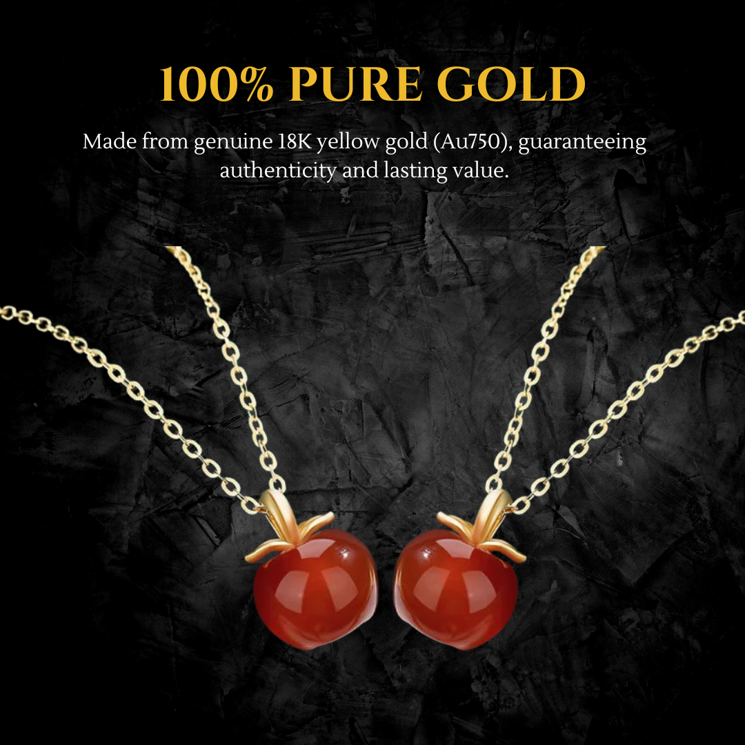 18K Gold Natural Red Agate Apple Necklace Pendant