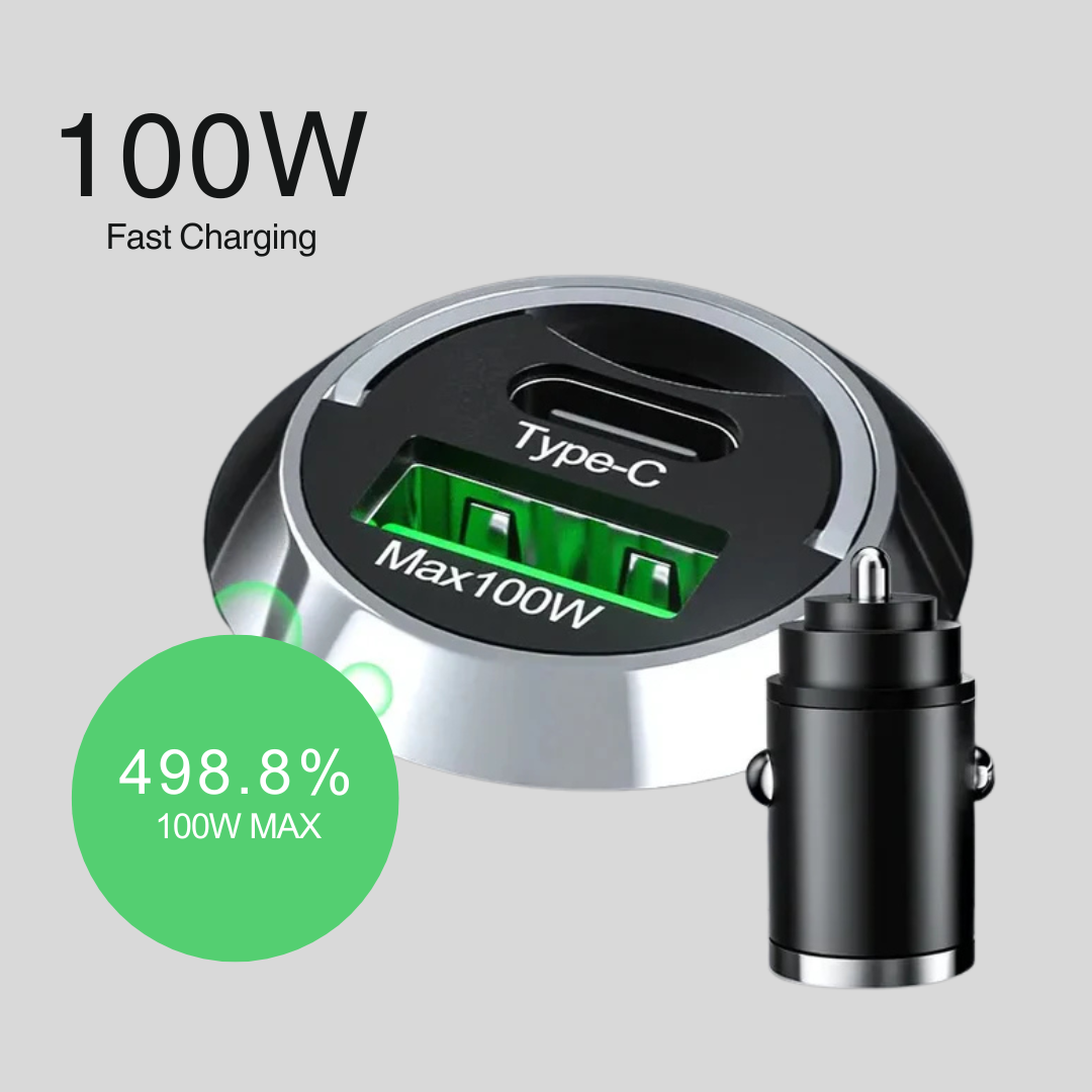 100W PD USB Car Charger – Fast Charging Adapter for iPhone, Xiaomi, Samsung, Huawei with QC3.0 and Type-C Compatibility