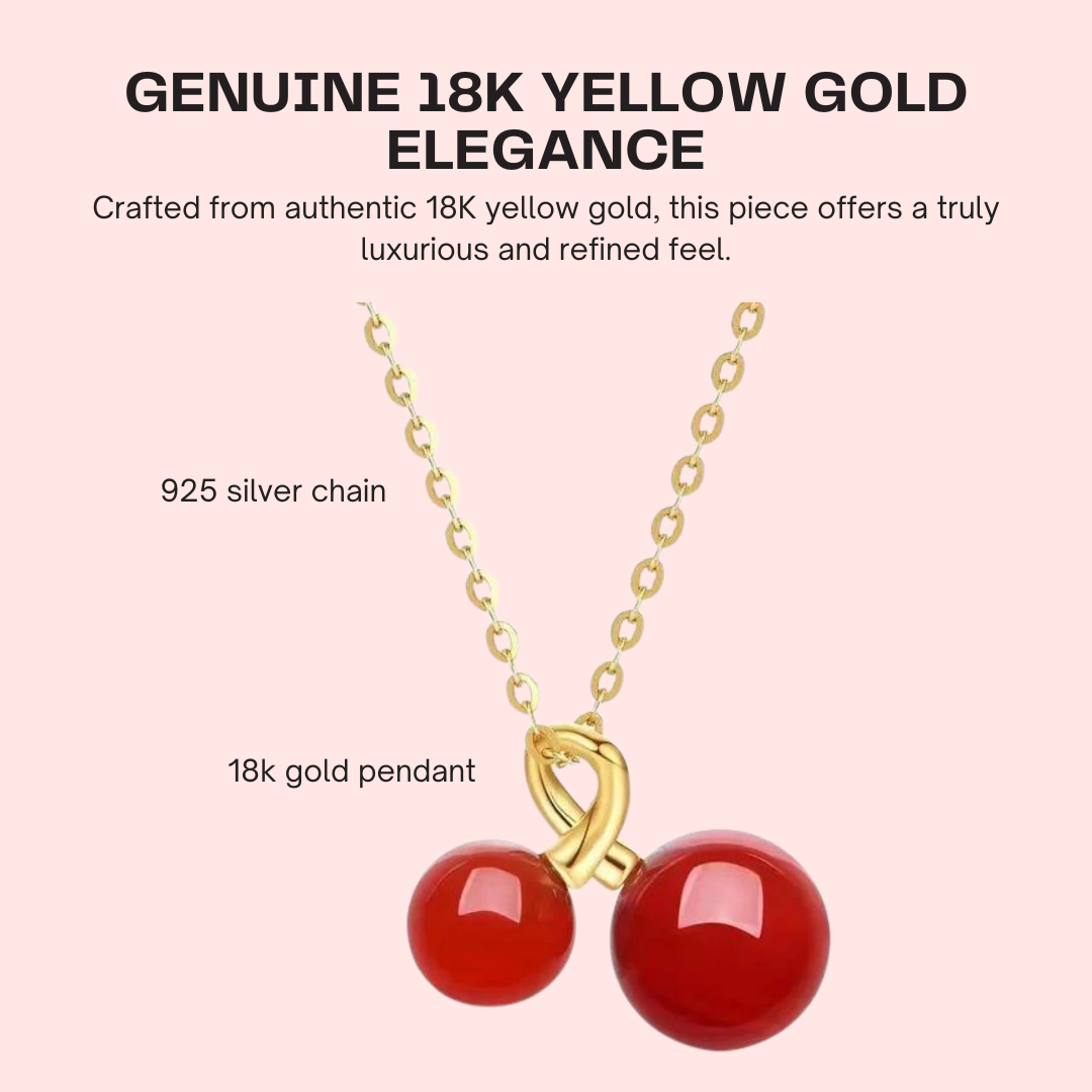 18k Gold Red Agate Cherry Necklace