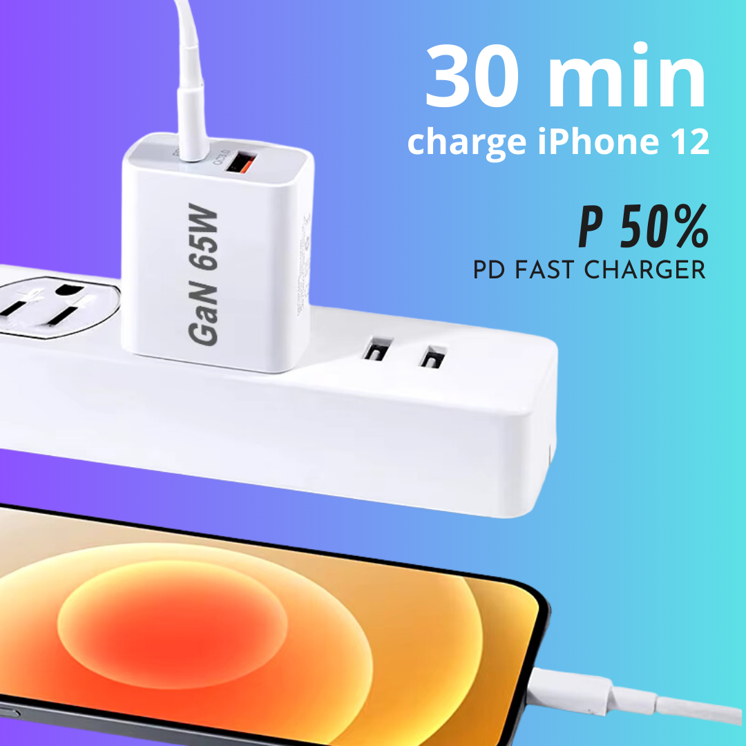 65W USB-C Quick Charging Plug (AU/EU/UK/US) – Fast PD Charger for iPhone 14, Xiaomi, Huawei, and Samsung