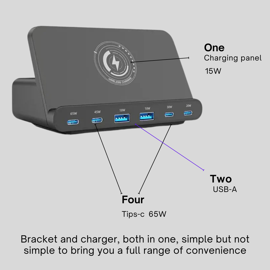 High-Power GaN USB-C Wireless Charger Stand with Multiple Ports – Fast Charging for Mobile Phones