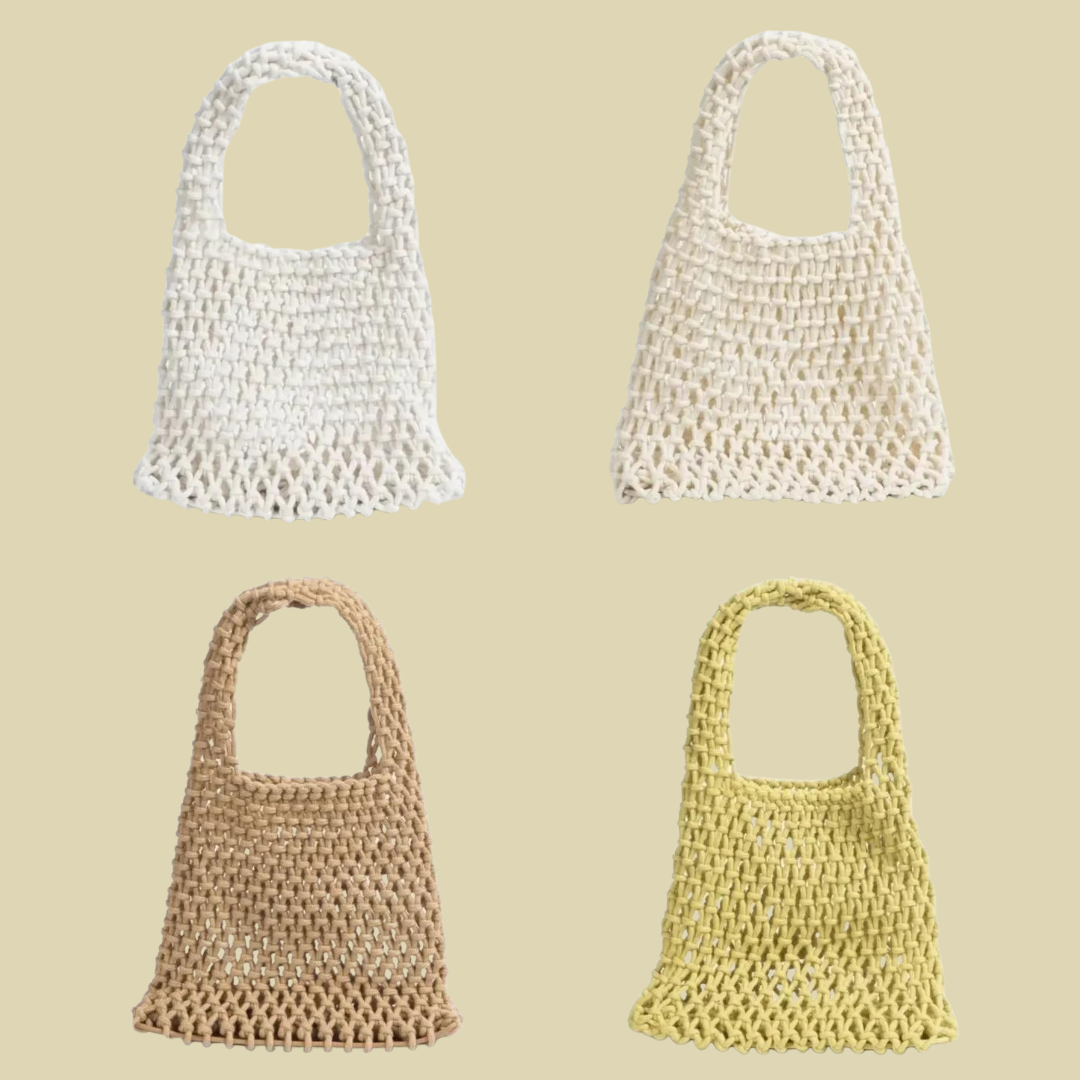 Handmade Macrame Summer Bucket Bag - Hollow Out Cotton Rope Crochet Small Phone Purse for Girls