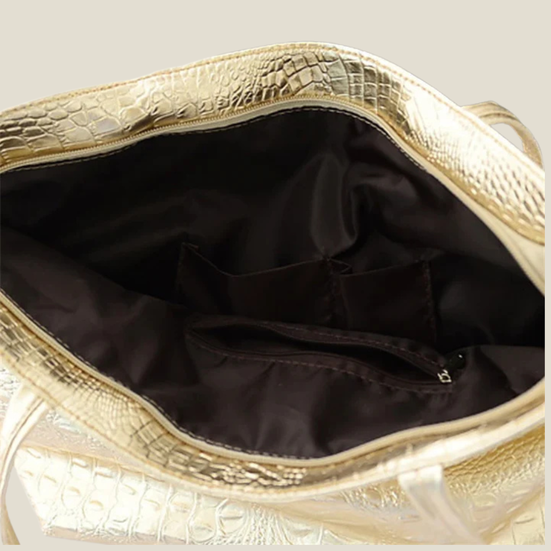 Elegant Crocodile-Embossed Women's Shoulder Bag: Silver, Gold, Black - Stylish PU Leather Tote