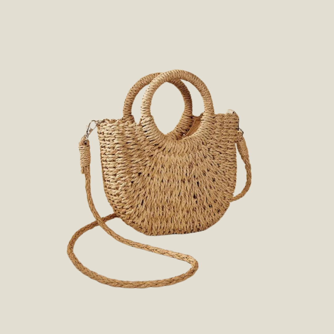 Handwoven Straw Rattan Half-Moon Beach Handbag – Large Capacity Summer Hollow Out Crossbody Shoulder Bag for Women