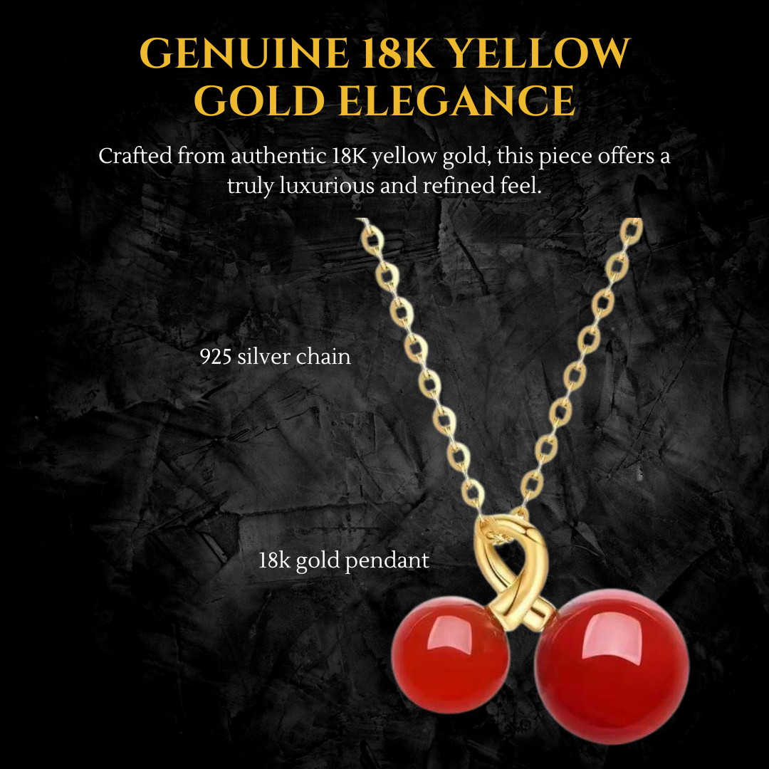 18k Gold Red Agate Cherry Necklace