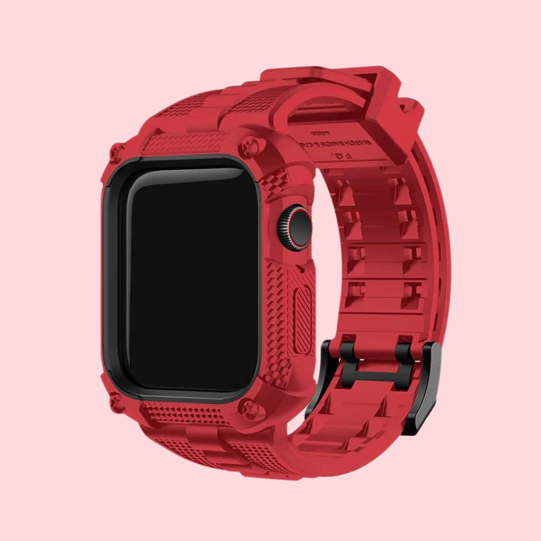 Rugged Silicone Band with Case for Apple Watch Ultra 2, Series 9, 8, 7 (40/41/44/45/49mm) - Includes Screen Protector