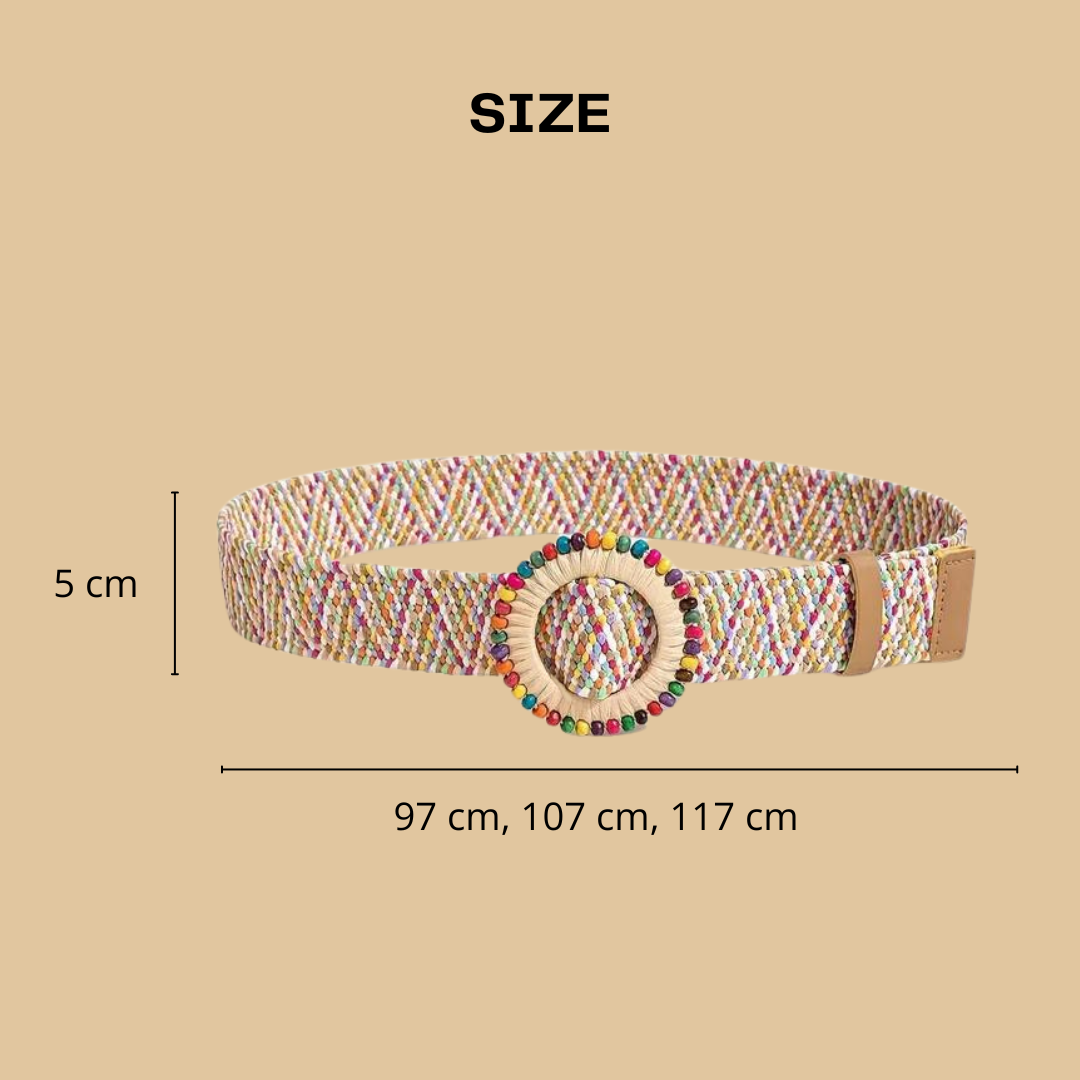 Trendy Women's Boho Colorful Straw Belt with Round Buckle – Wide Classic Summer Beach Waistband for Girls