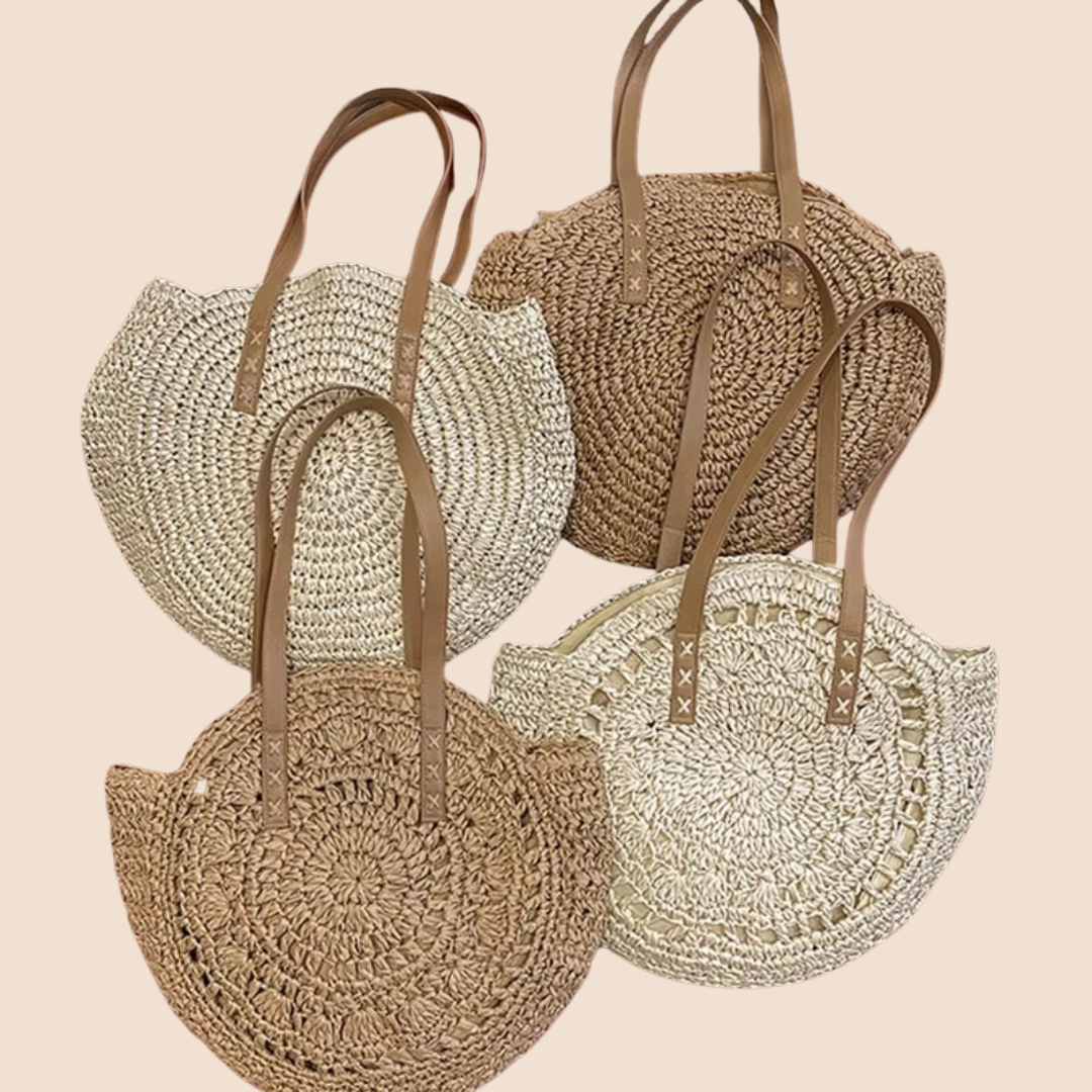 Round Straw Woven Shoulder Bag for Women – Large Capacity, Hollow Out Design, Vacation Beach Tote