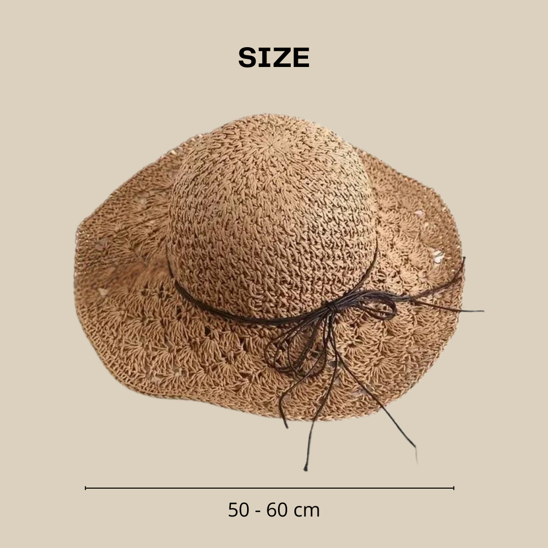 Women's Casual Raffia Straw Beach Hat – Sun Protection Travel Hat with Bowknot Rope Decoration