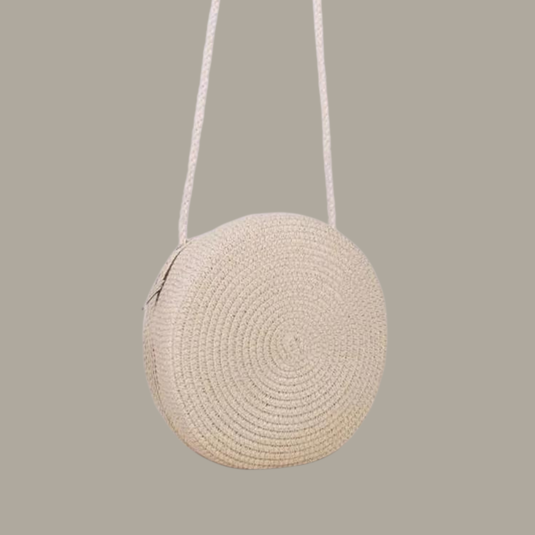 Minimalist Round Straw Crossbody Bag – Women's Shoulder Handbag for Casual and Vacation Style