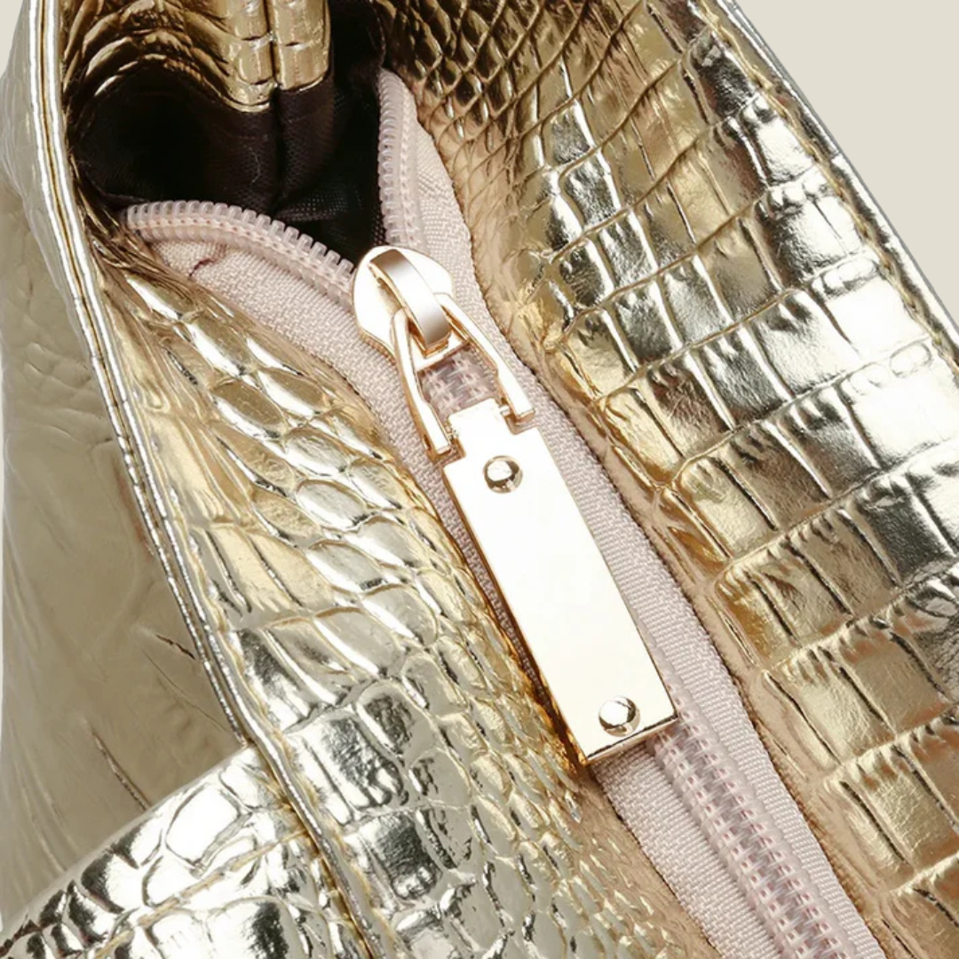 Elegant Crocodile-Embossed Women's Shoulder Bag: Silver, Gold, Black - Stylish PU Leather Tote