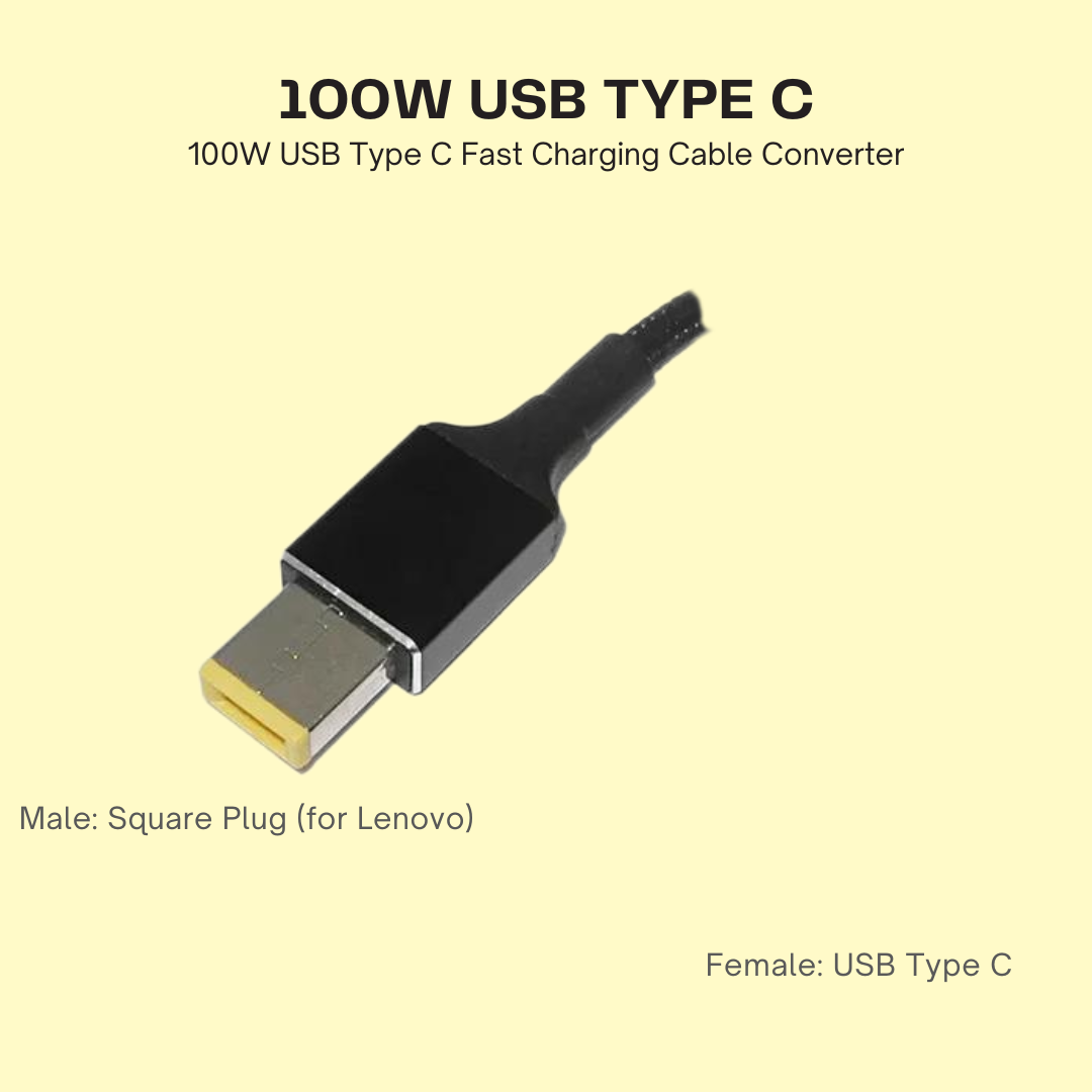 USB Type-C Female to Square Plug Converter Adapter And Cable For Laptop