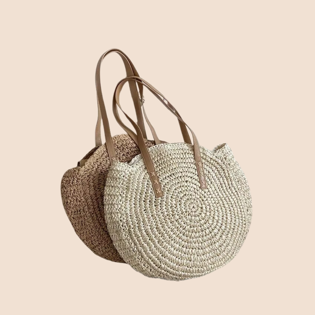 Round Straw Woven Shoulder Bag for Women – Large Capacity, Hollow Out Design, Vacation Beach Tote