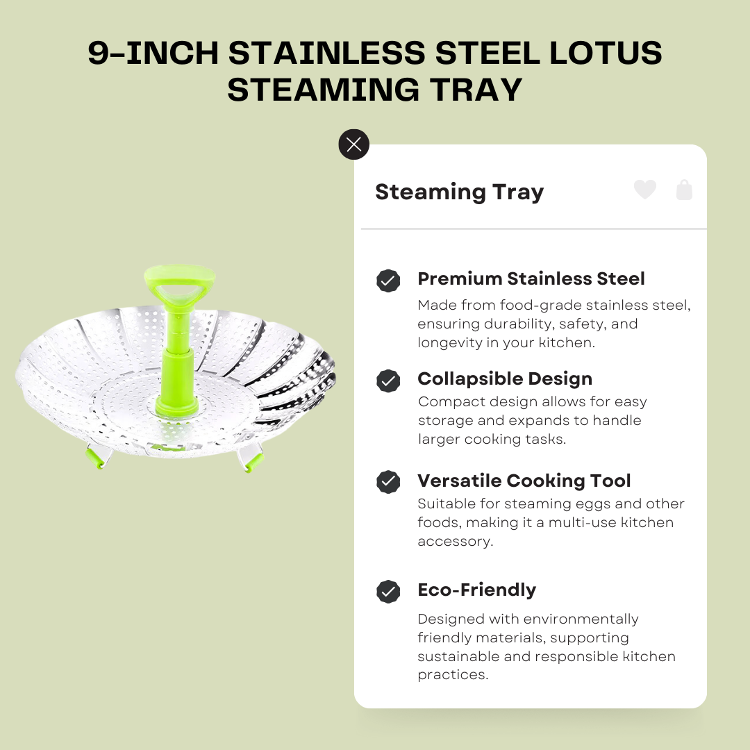 9-Inch Stainless Steel Lotus Steaming Tray: Mesh Steamer Rack for Cooking and Cookware