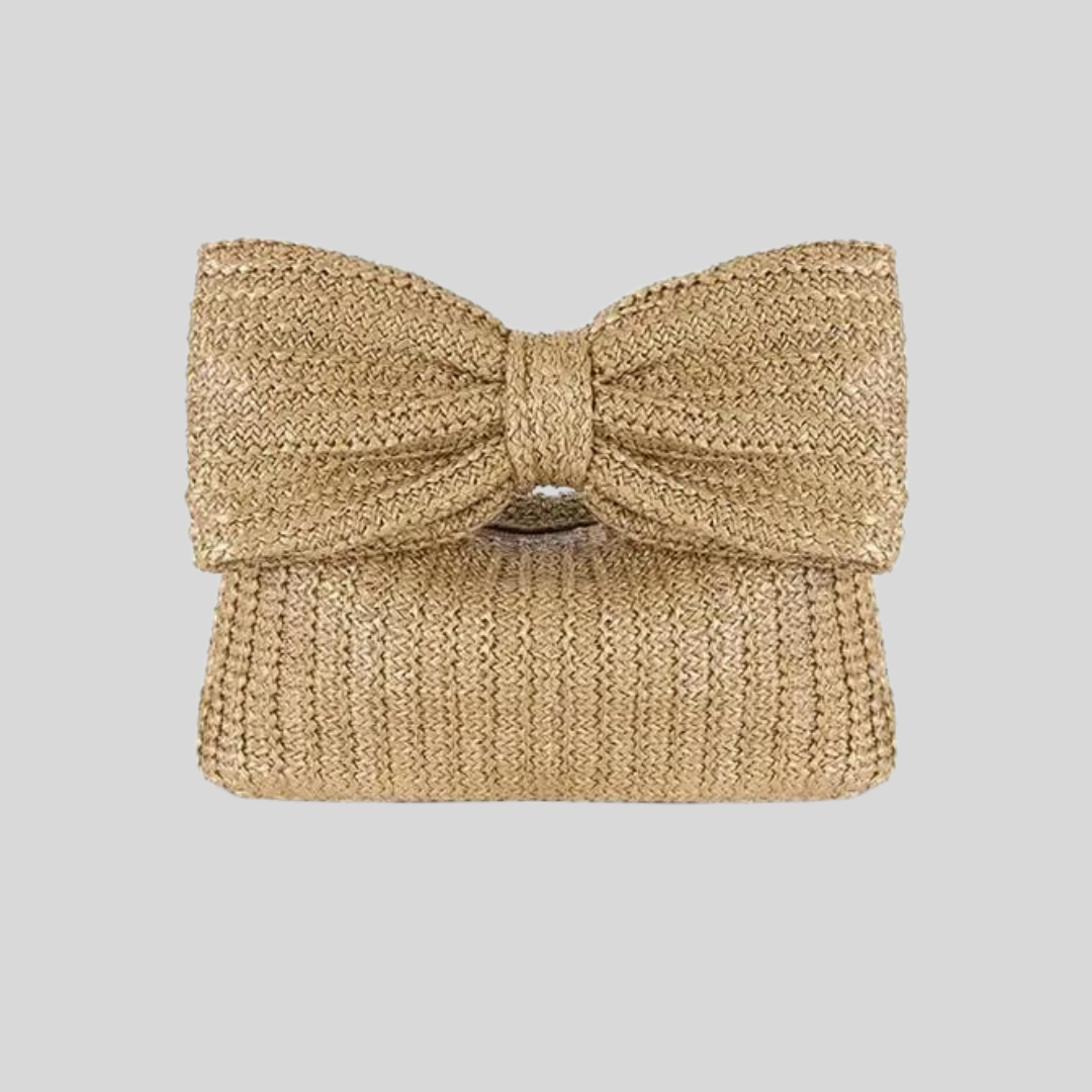 Summer Straw Woven Clutch Bag – Women's Knotted Purse with Bow, Luxury Design Evening Handbag for Parties and Beach