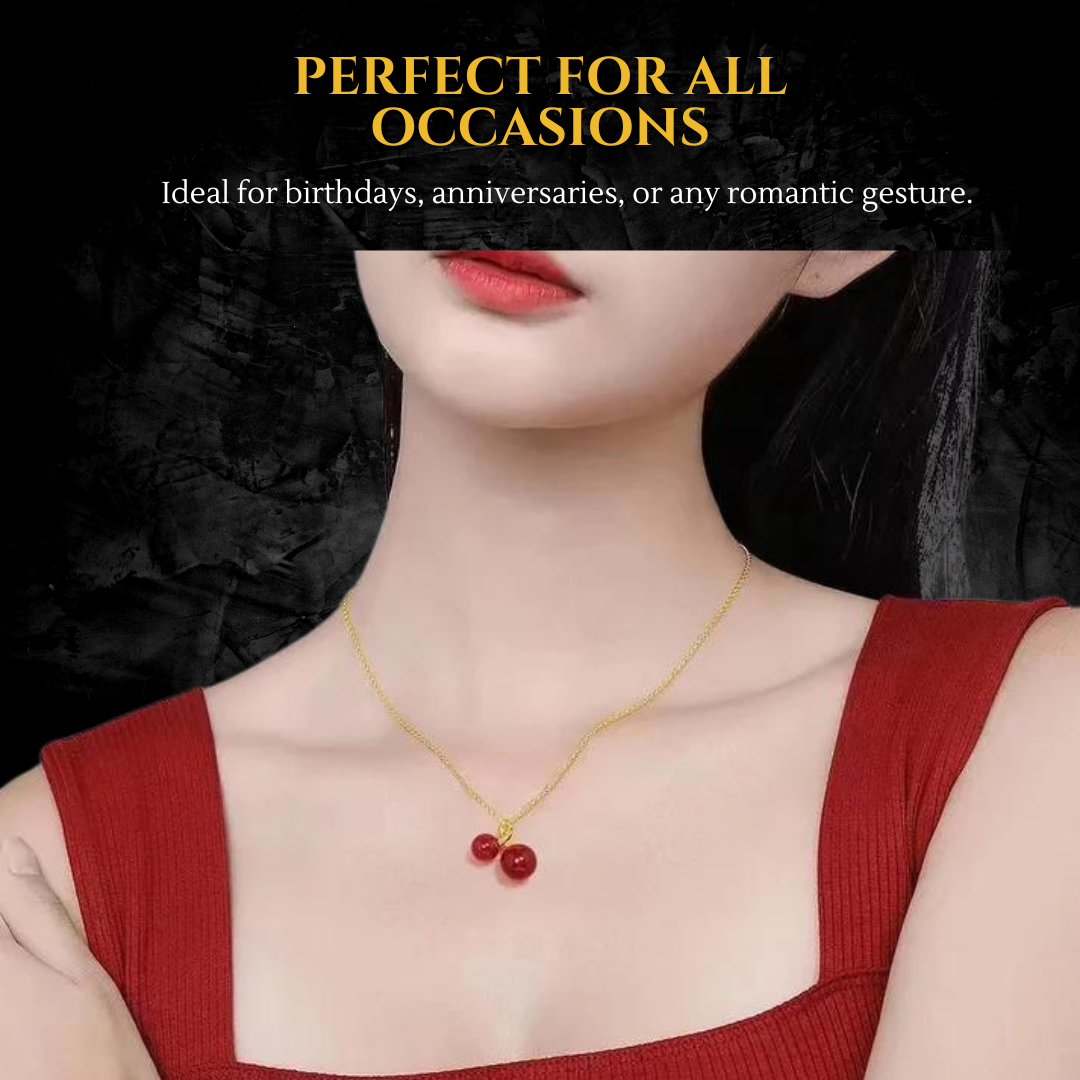 18k Gold Red Agate Cherry Necklace