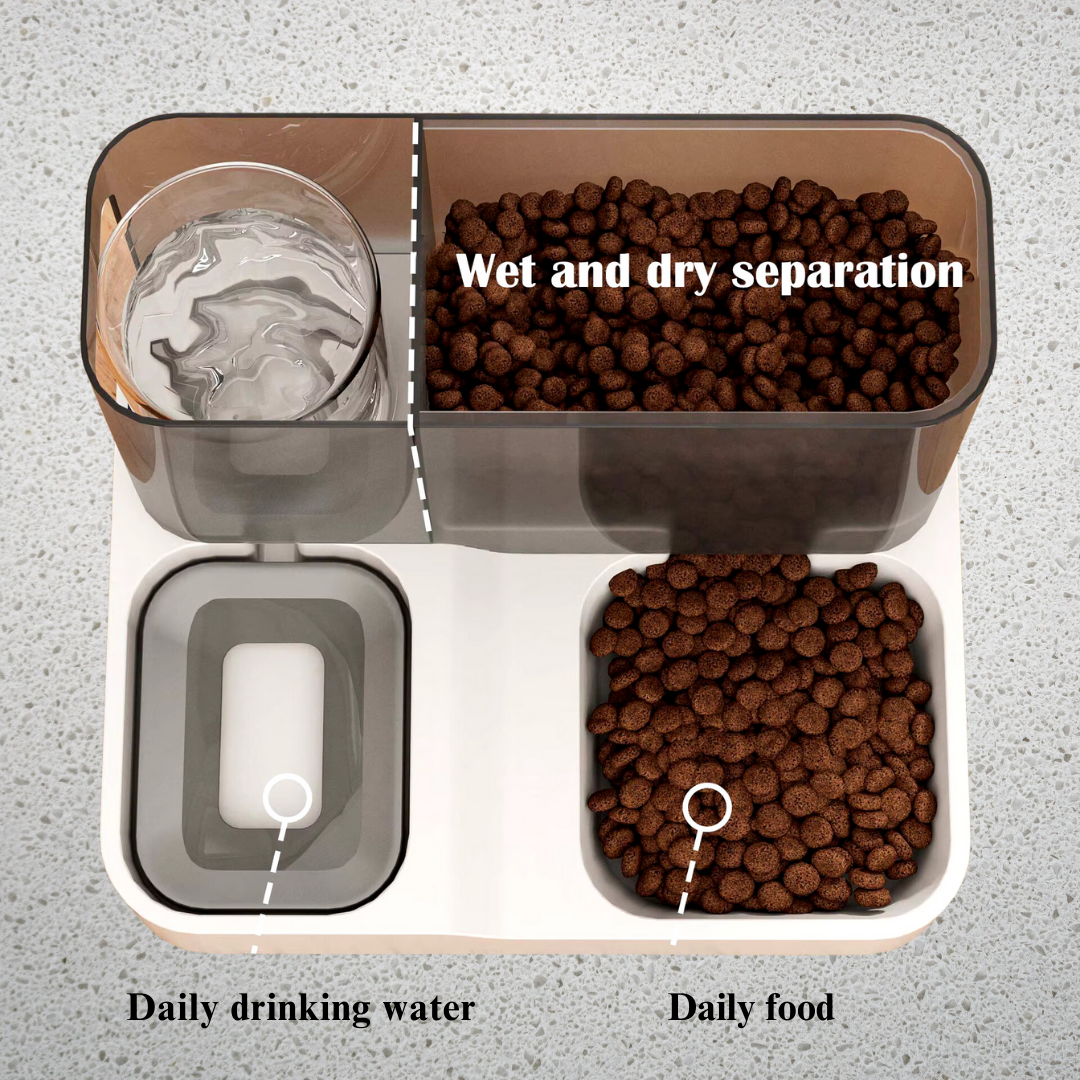 Automatic Cat Food Dispenser with Large Capacity, Separate Wet/Dry Sections, and Water Bowl