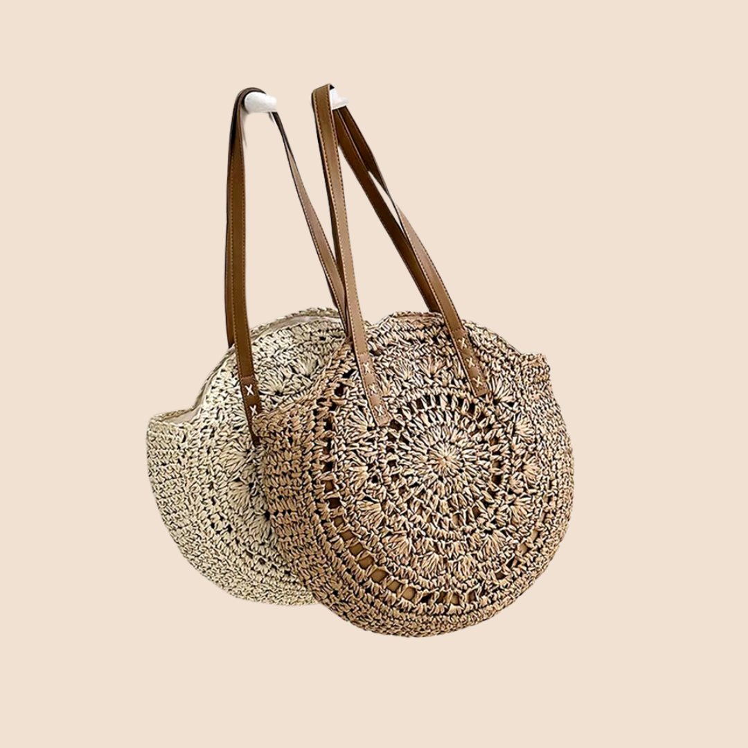 Round Straw Woven Shoulder Bag for Women – Large Capacity, Hollow Out Design, Vacation Beach Tote