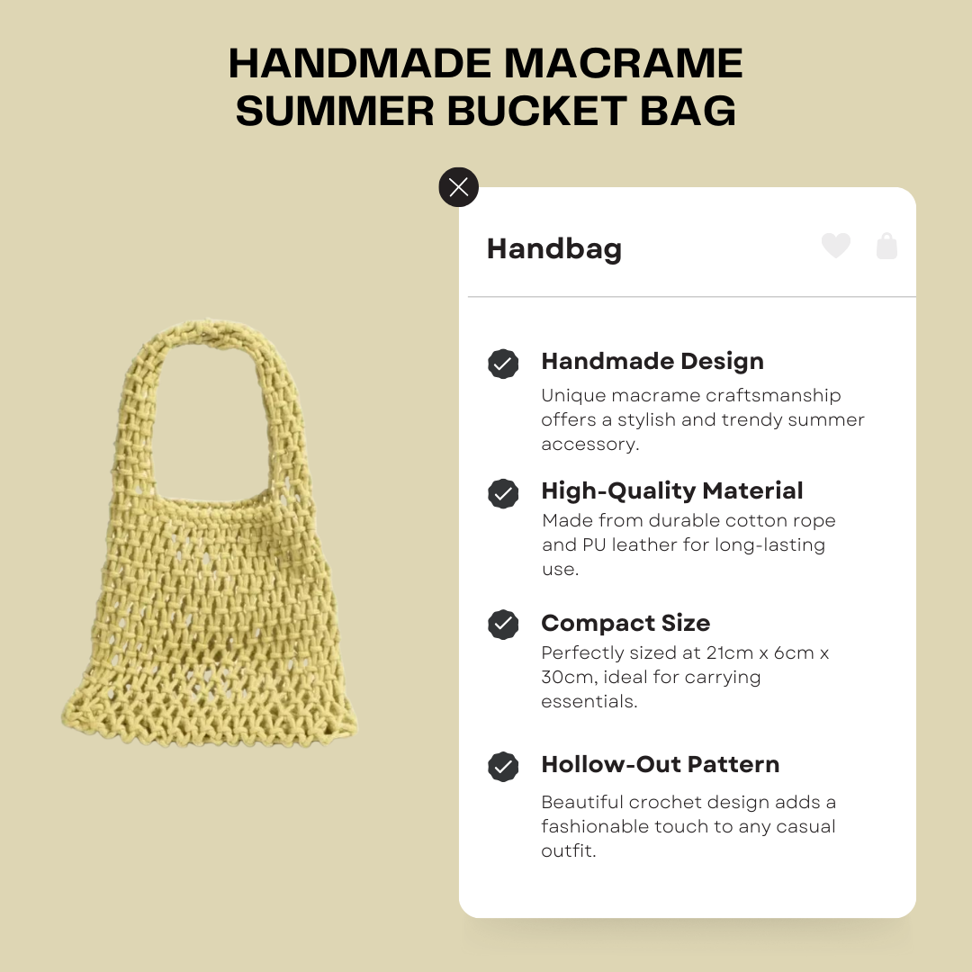 Handmade Macrame Summer Bucket Bag - Hollow Out Cotton Rope Crochet Small Phone Purse for Girls