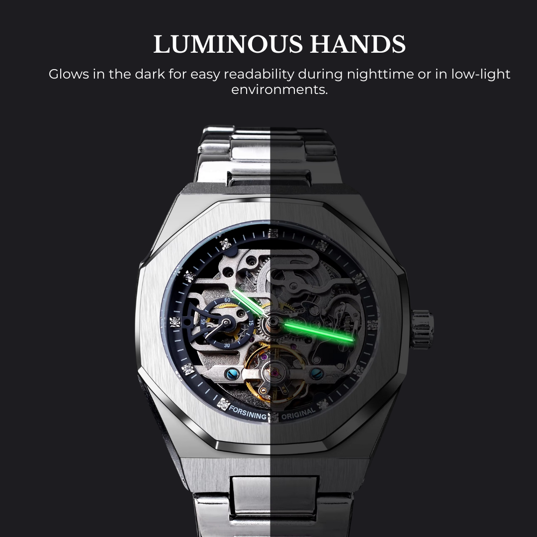 Original Forsining Men's Automatic 3D Diamond Skeleton Watch