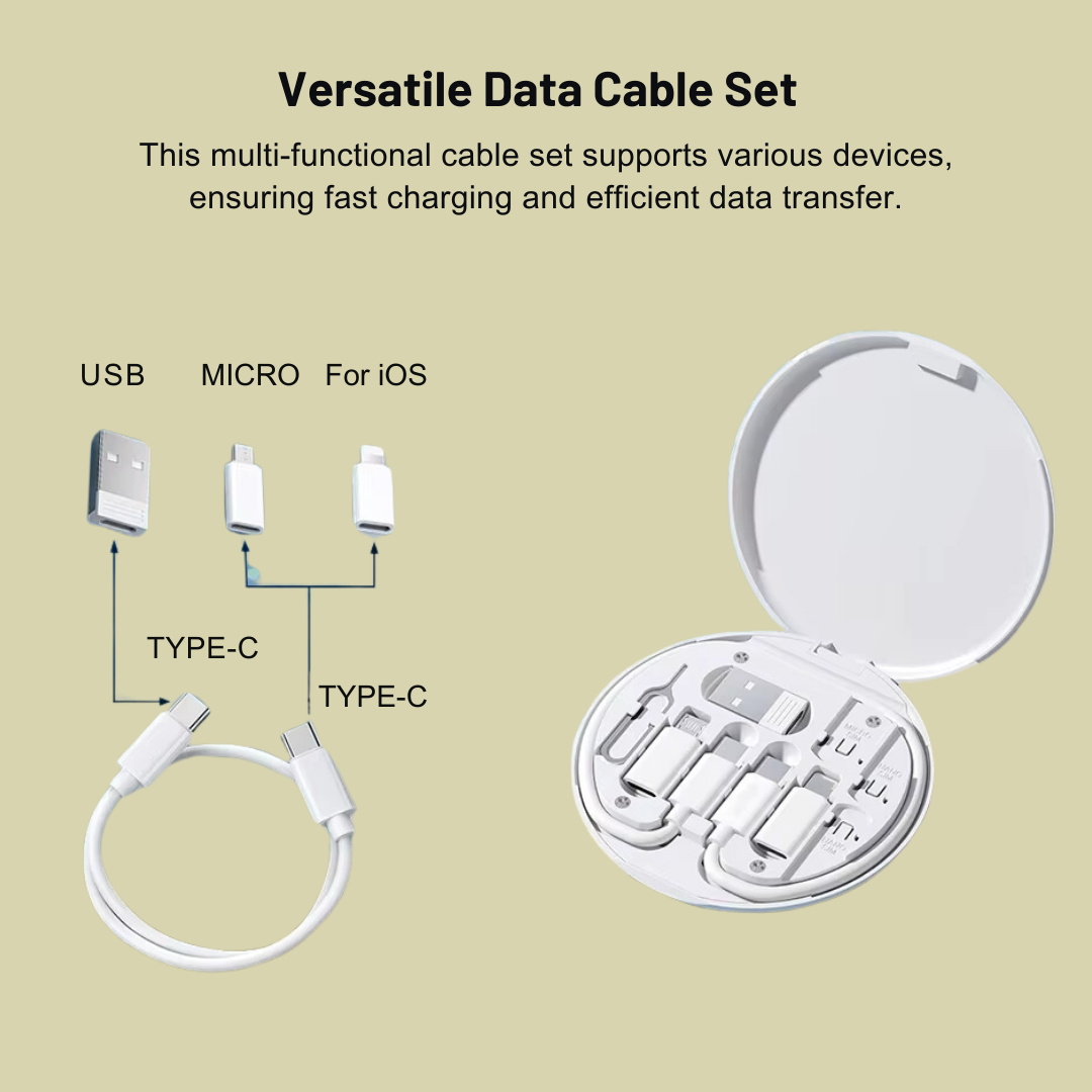 PD 60W Multifunctional USB Type-C Fast Charging Cable Set for iPhone/Xiaomi – Charger, Adapter & Travel Storage Box