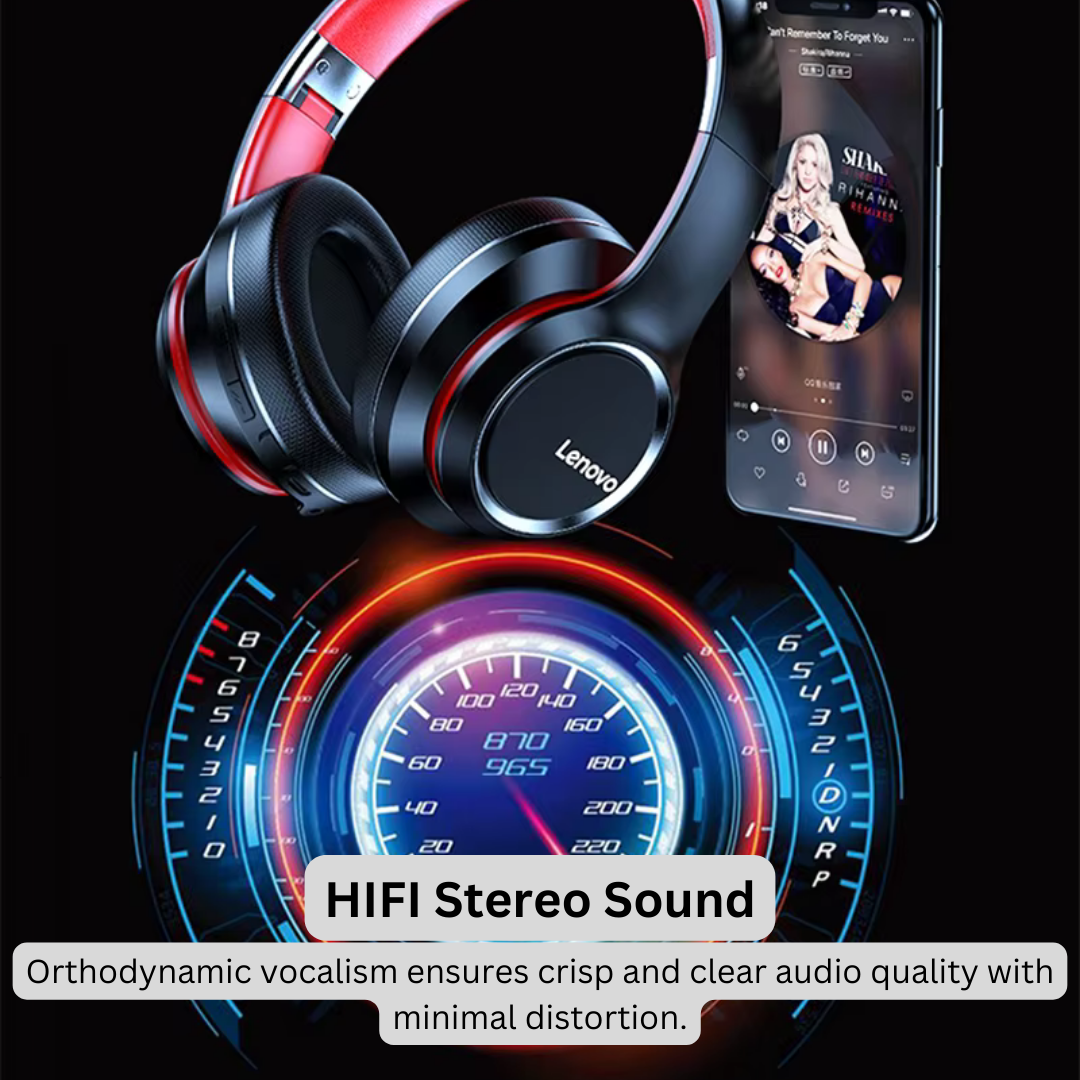 Lenovo HD200 Over-Ear Bluetooth Headphones – Foldable Wireless Noise-Canceling HIFI Stereo Gaming Headset for Computers