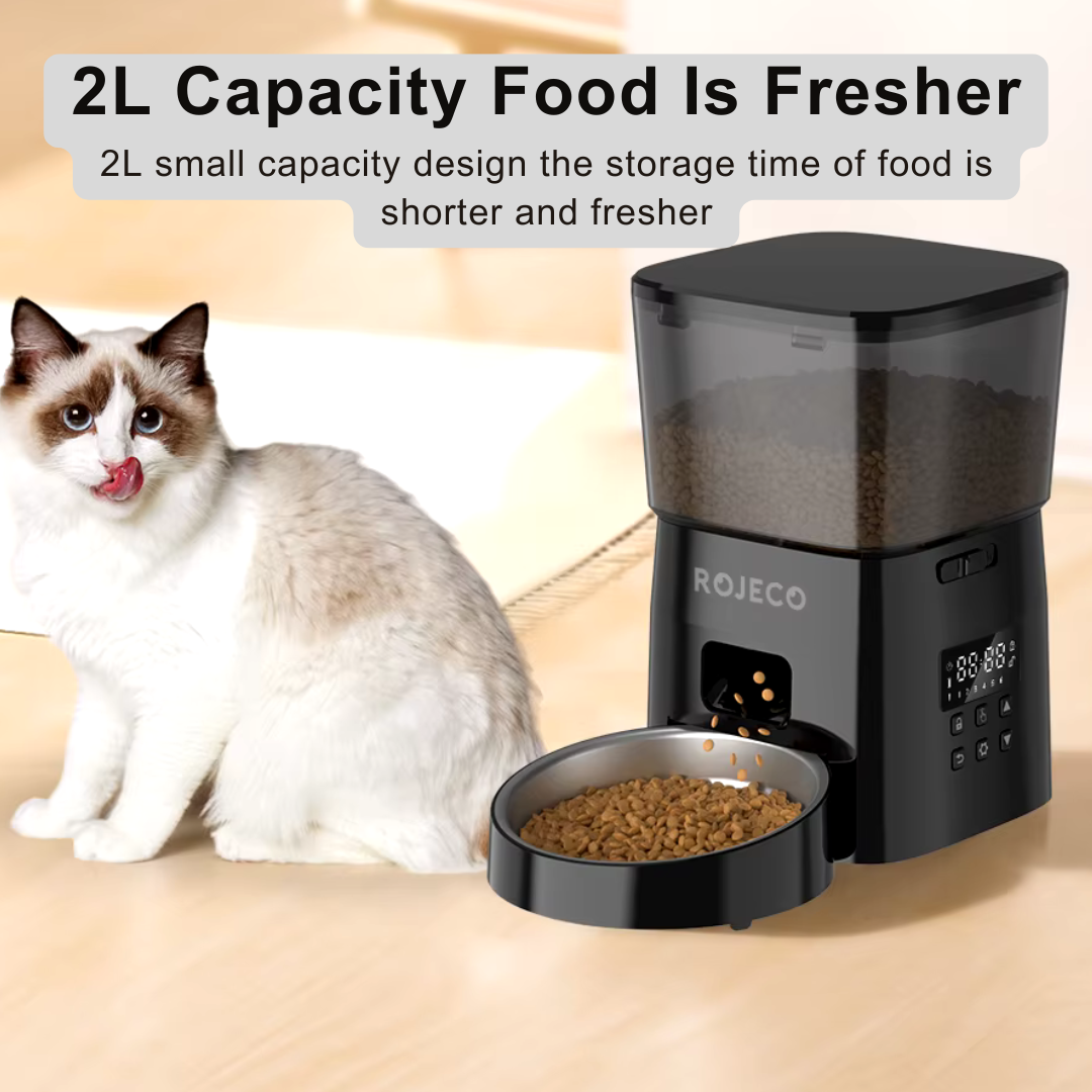 ROJECO Automatic Cat Feeder: Smart Control Kibble Dispenser with Button Version, Ideal for Cat and Dog Accessories