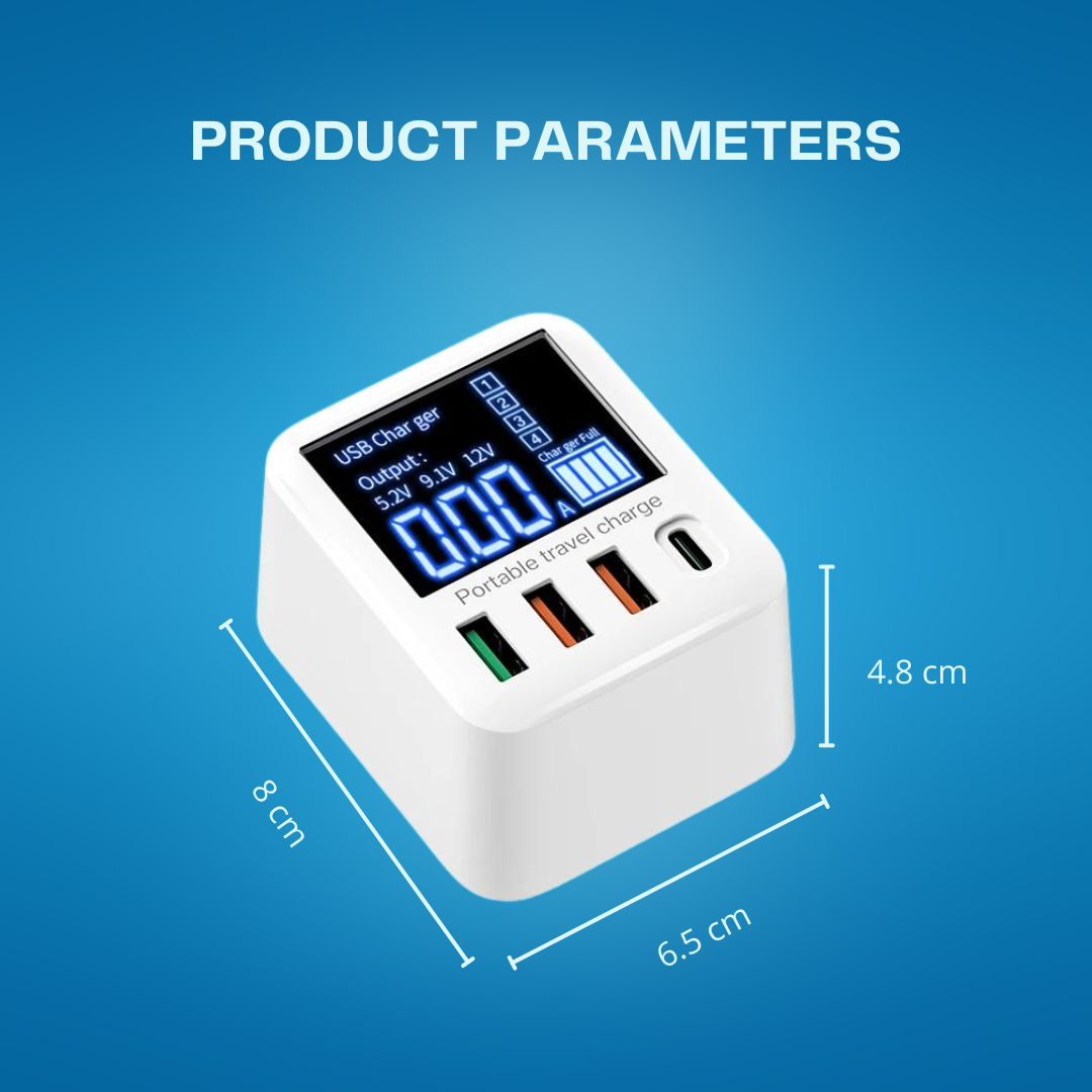 40W USB Wall Charger with LED Display, 4-Port QC3.0 PD3.0 Fast Charger for iPhone 14, Huawei, Xiaomi, Samsung – ASOMETECH