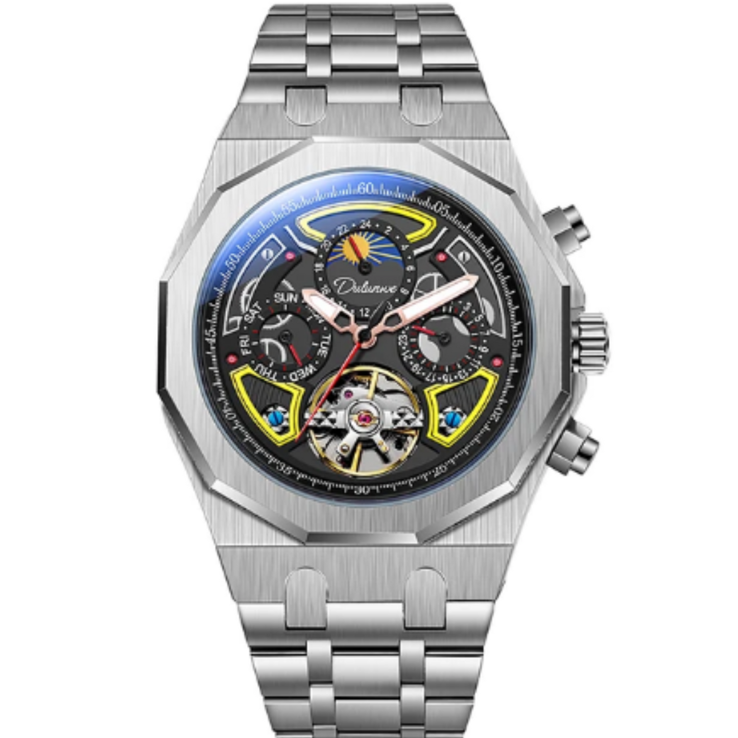 Luxury Tourbillon Mechanism Watch Self Winding Waterproof All Mechanical