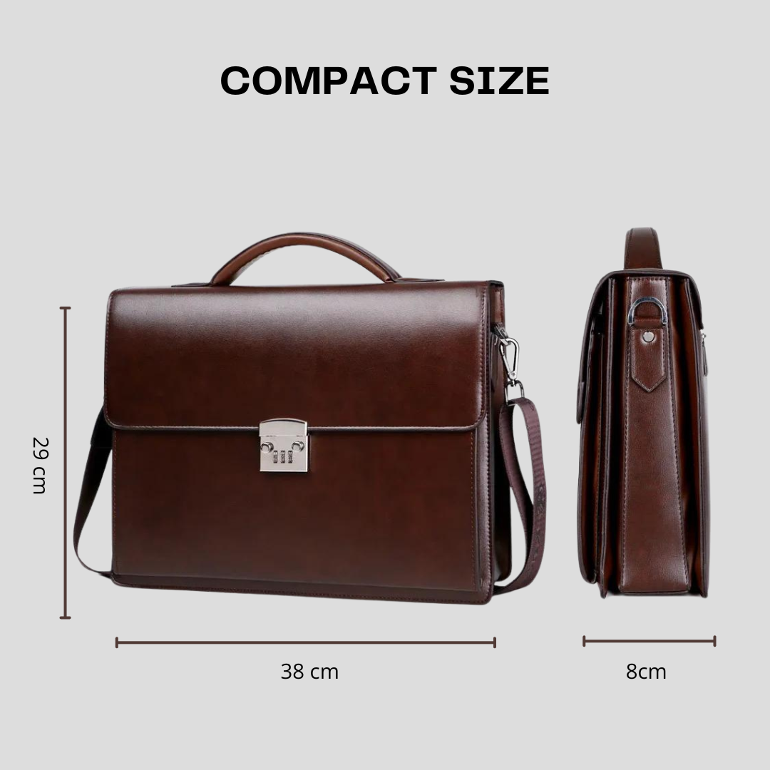 Stylish PU Leather Laptop Business Bag with Password Lock Professional Men's Diagonal Briefcase