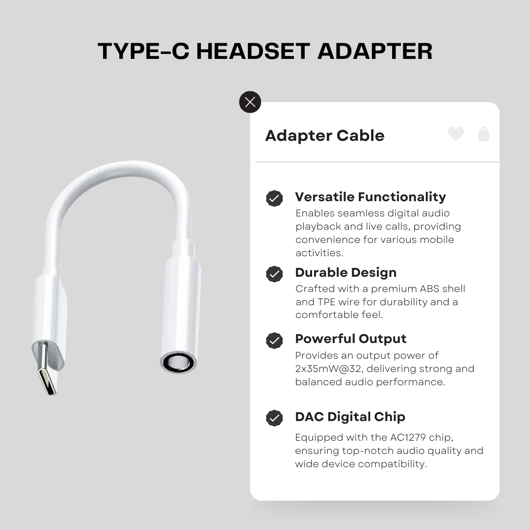 Type-C Headset Adapter: Digital Audio Two-in-One Adapter Cable for Live Calls - In Stock