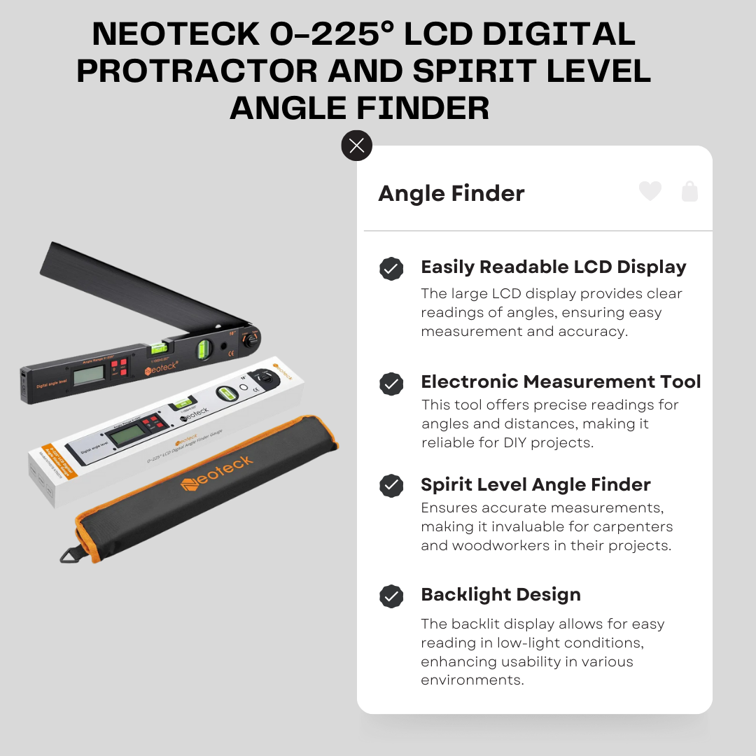 Neoteck 0-225° LCD Digital Protractor and Spirit Level Angle Finder - 400mm Electronic Measurement Tool (Black/Silver)