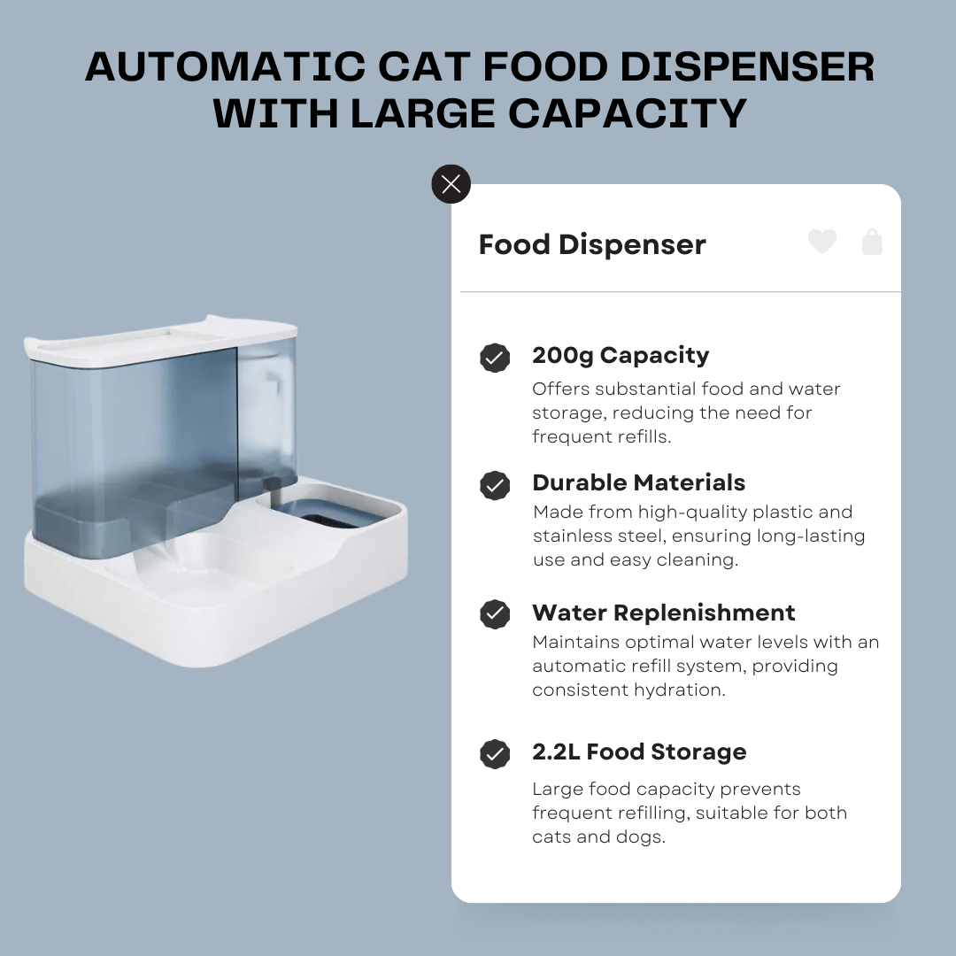 Automatic Cat Food Dispenser with Large Capacity, Separate Wet/Dry Sections, and Water Bowl