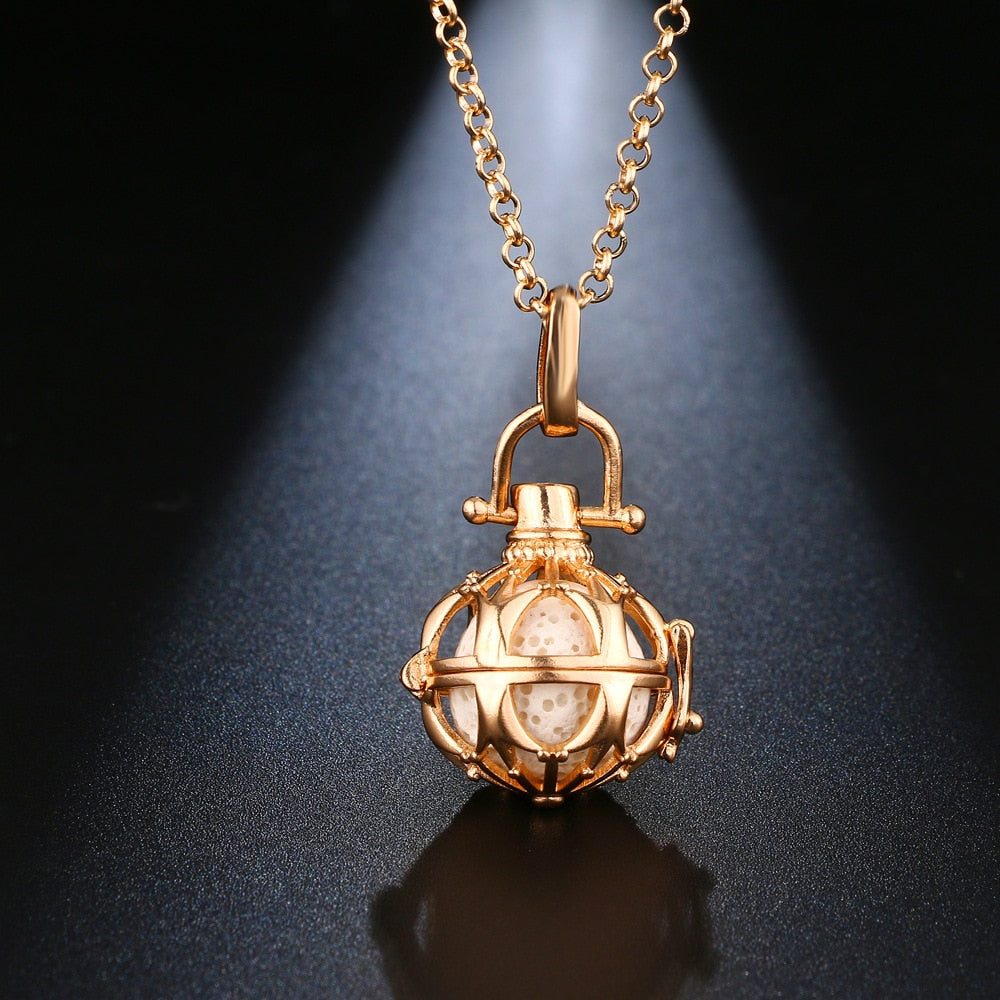 Exquisite Zircon Necklace with Angel Wings Aromatherapy Cage Pendant - Full Surround, High Quality, 16MM Music Ball, Perfume Lockets Jewelry for Women