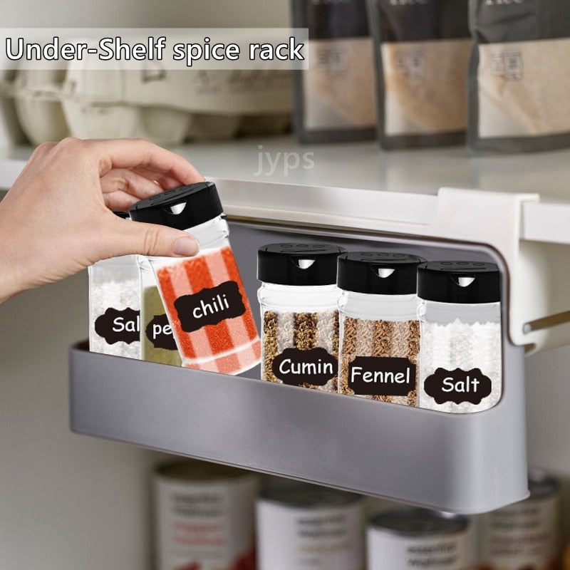 SpiceMate Self-Adhesive Wall-Mounted Kitchen Spice Rack - Innovative Under-Shelf Seasoning Bottle Storage Solution