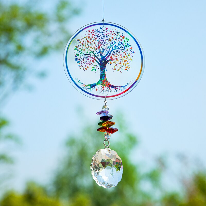 Tree of Life Suncatcher - Handmade Crystal Mandala Prism for Vibrant Decor Ornament for Home Office