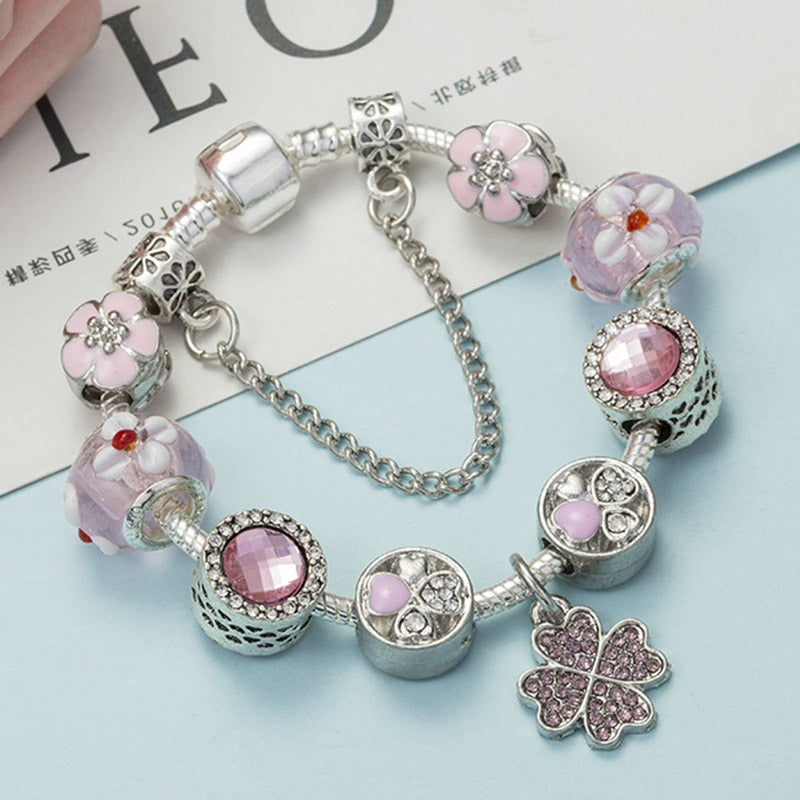 Enchanting Elegance: Radiant Crystal Bracelet in Pink Love with Copper Silver Plating