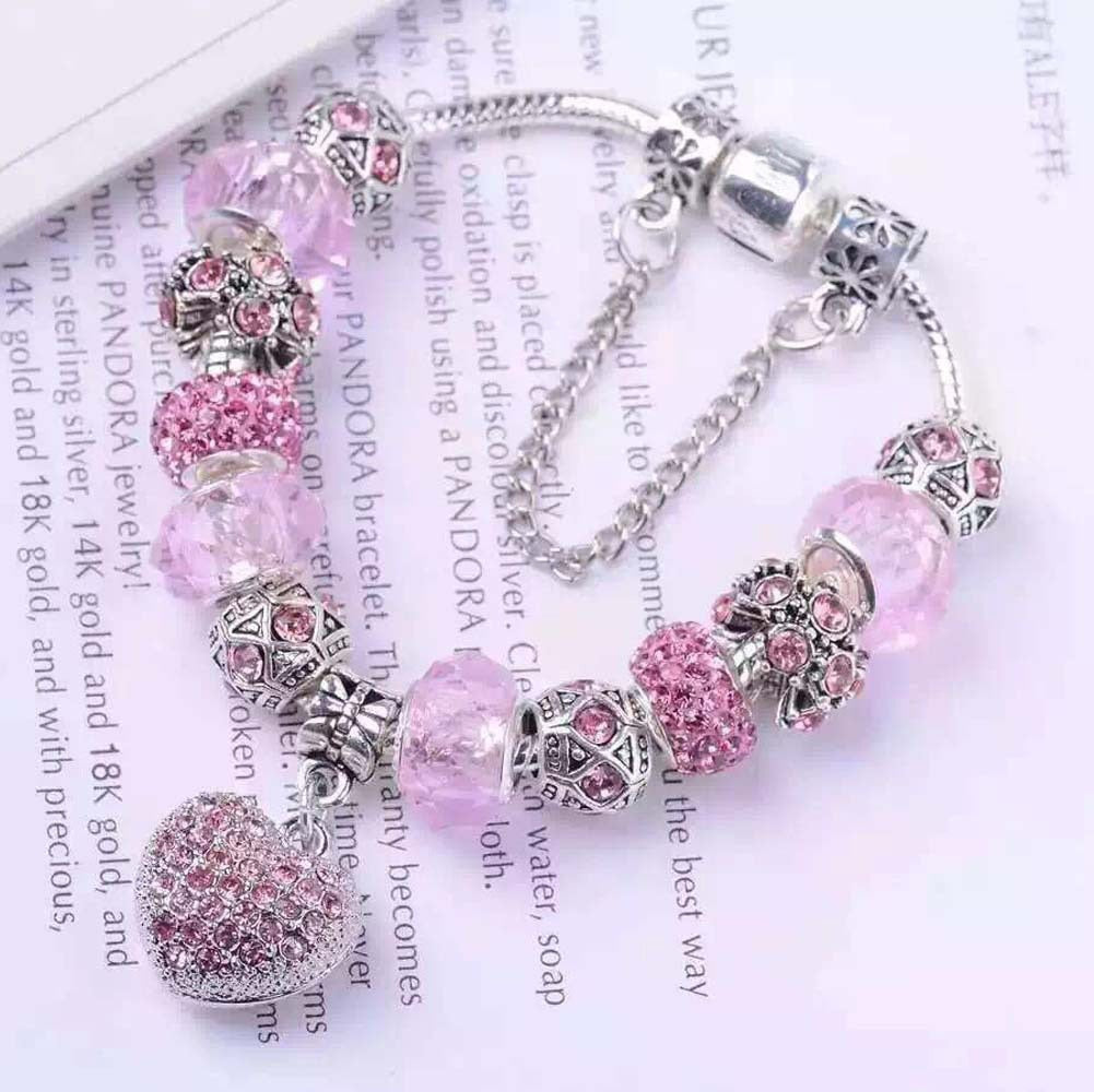 Enchanting Elegance: Radiant Crystal Bracelet in Pink Love with Copper Silver Plating