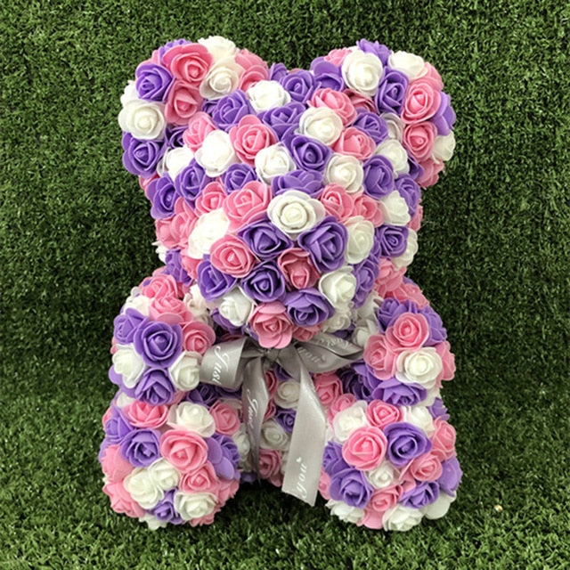 40cm Rose Teddy Bear Flower - Eternal Handmade Rose Bear