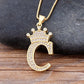 Regal Zircon Crown Initial Necklace: Exquisite Copper Alphabet Pendant Chain Necklace, a Hip-Hop Style Fashion Statement for Women and Men