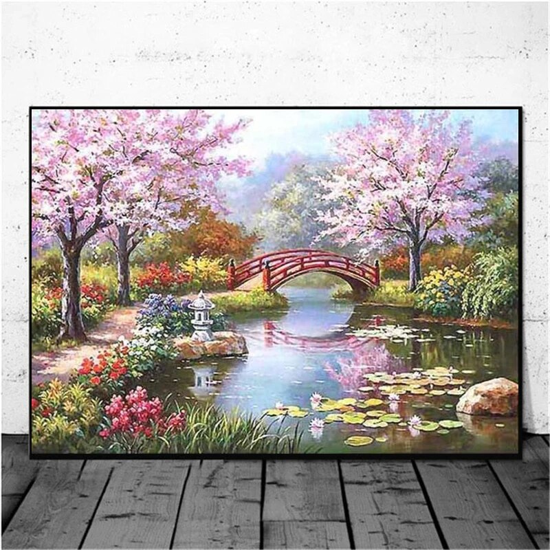 Cherry Blossom Landscape Canvas Print - Living Room Wall Art - Beautiful Artist Decoration - Frameless Home Decor