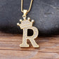 Regal Zircon Crown Initial Necklace: Exquisite Copper Alphabet Pendant Chain Necklace, a Hip-Hop Style Fashion Statement for Women and Men