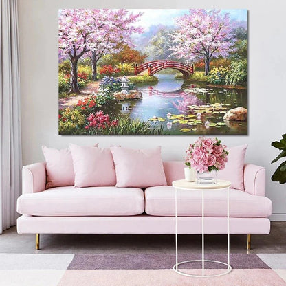 Cherry Blossom Landscape Canvas Print - Living Room Wall Art - Beautiful Artist Decoration - Frameless Home Decor