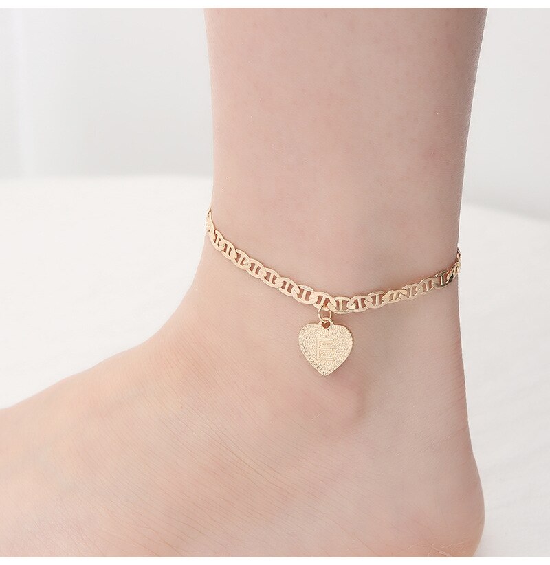 Customizable 14k Gold Plated English Letter Anklets for Women